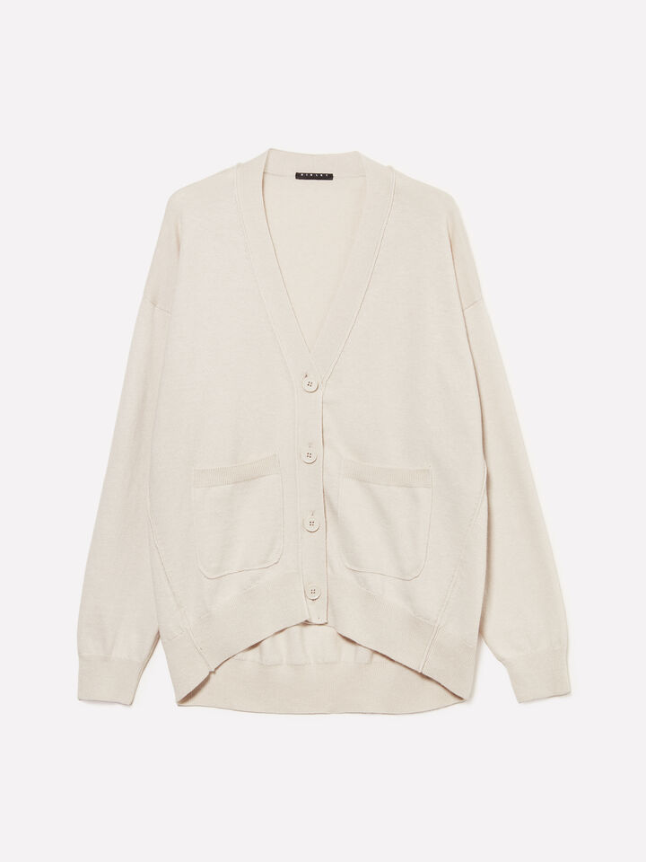 Dove gray oversize fit cardigan - women's cardigans - Beige | Sisley image number 5